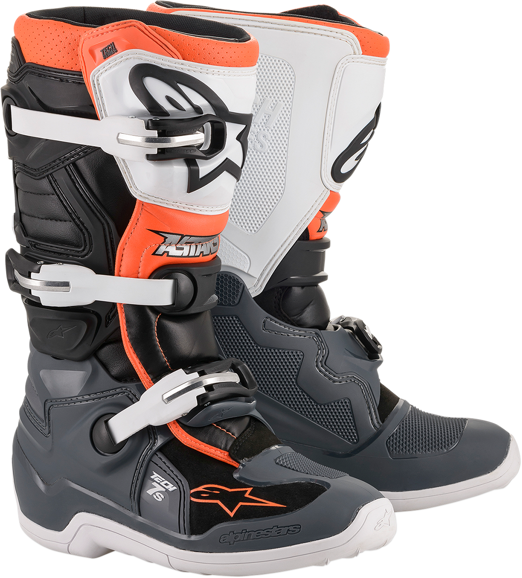 Alpinestars Youth Tech 7S Boots - Black/Gray/White/Orange Fluorescent