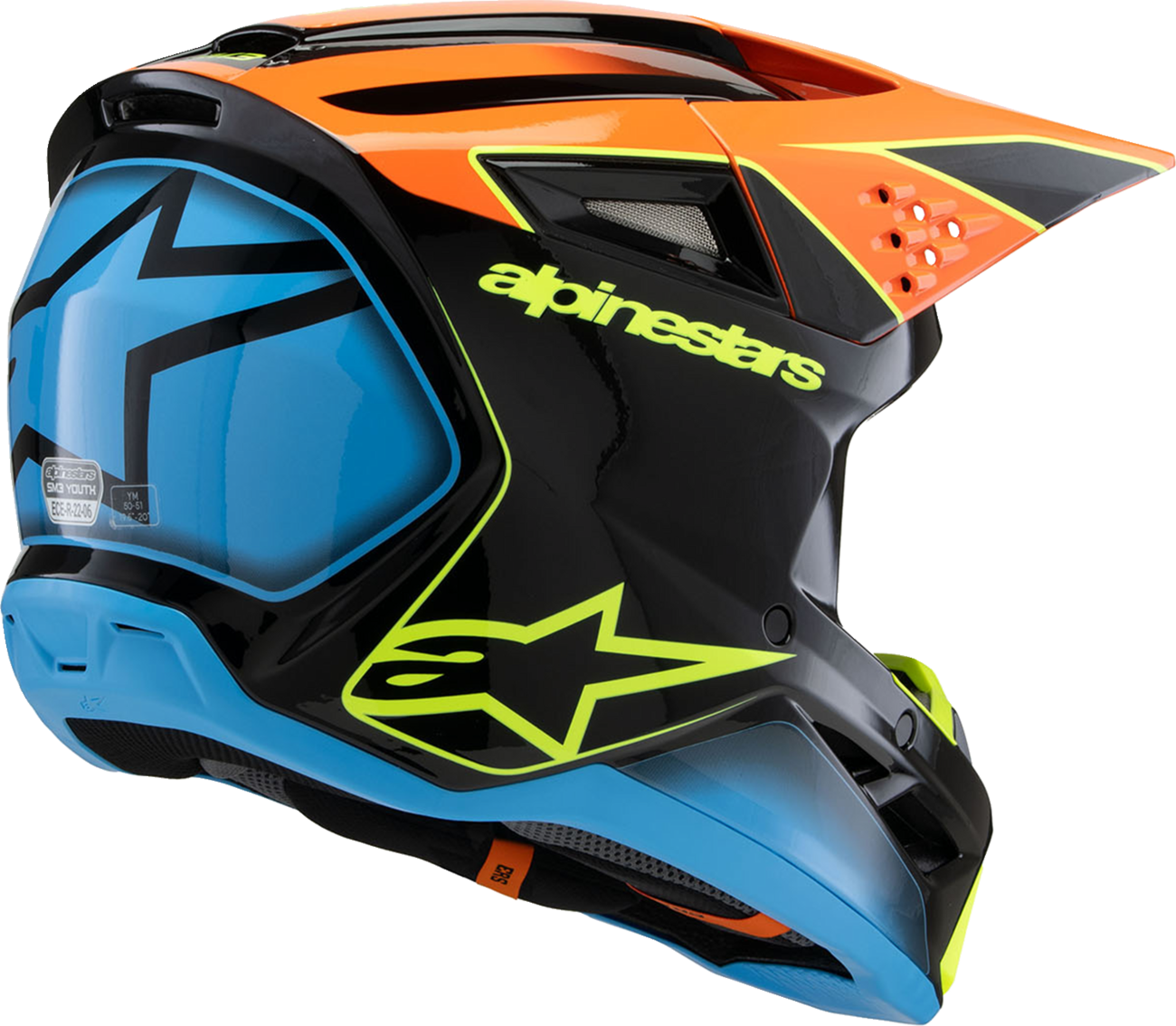 ALPINESTARS Youth SM3 Helmet - Fray - Gloss Black/Orange/Yellow Fluo - Medium 8301625-1455-YM