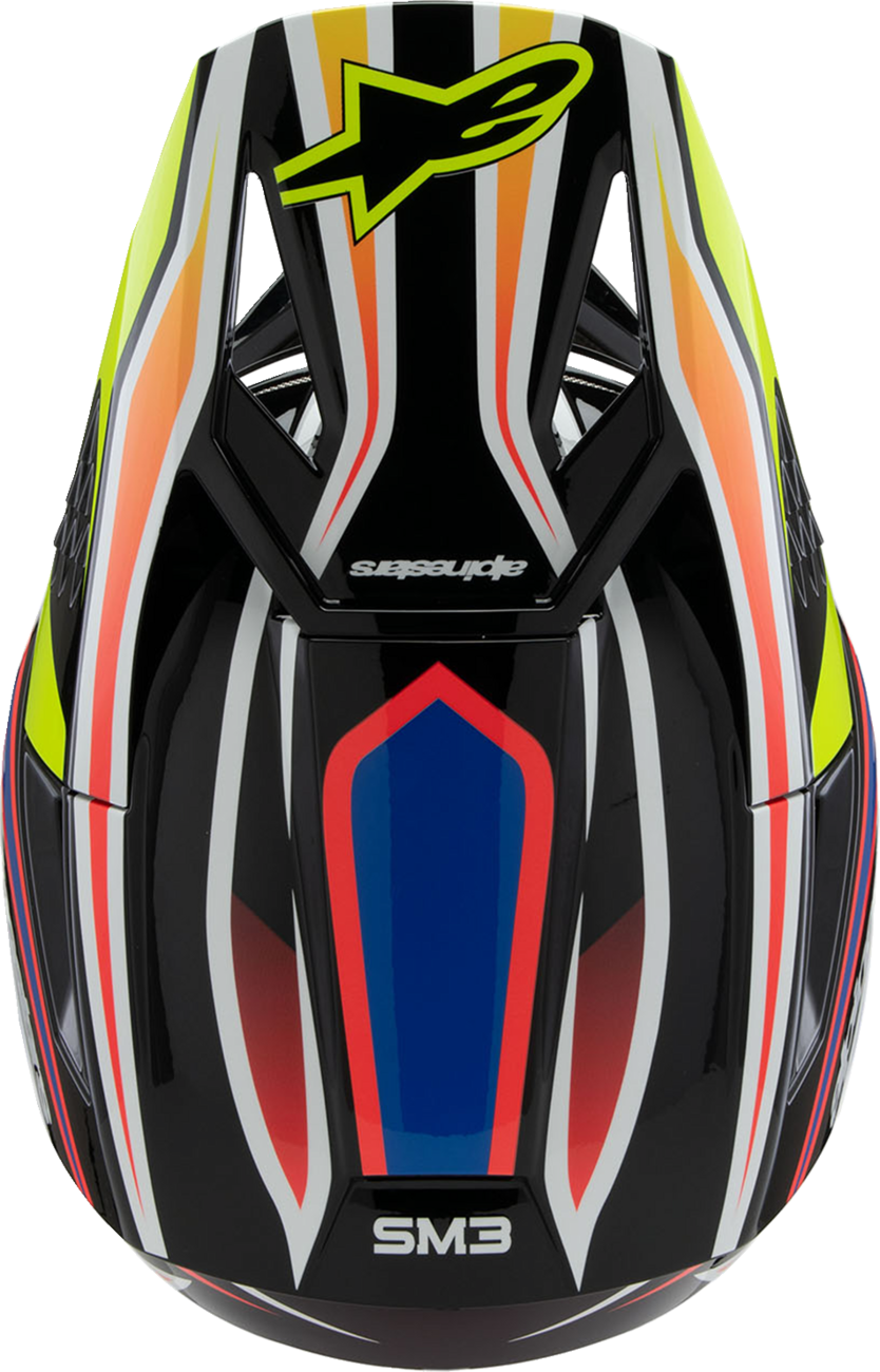 ALPINESTARS Youth SM3 Helmet - Wurx - Gloss Black/Yellow Fluo/Blue/Red Medium 8302025-1574-YM