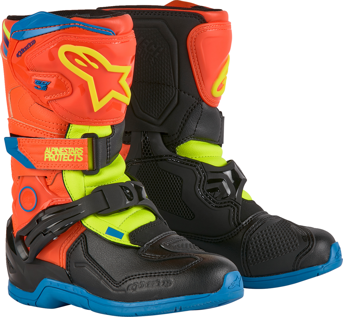 Alpinestars Kids Tech 3S Boots - Fluorescent Orange/Fluorescent Yellow/Blue