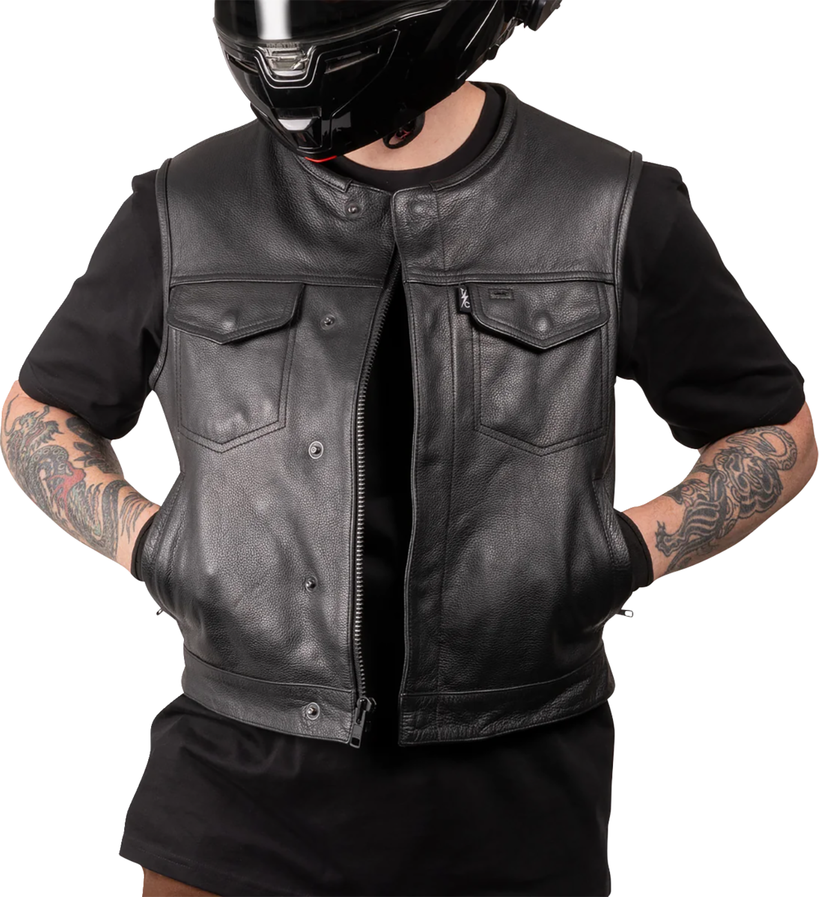 Thrashin Supply CO. Encinal Leather Shorty Riding Vest - Black