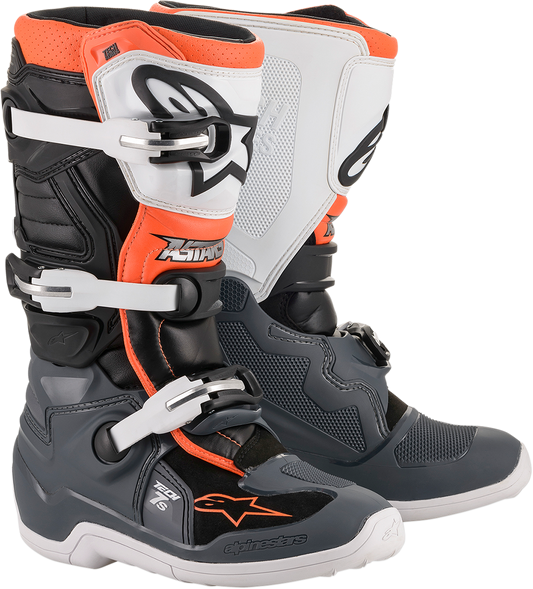 Alpinestars Youth Tech 7S Boots - Black/Gray/White/Orange Fluorescent