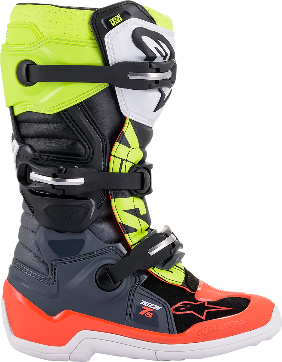 Alpinestars Youth Tech 7S Boots - Black/Gray/Red/White/Yellow