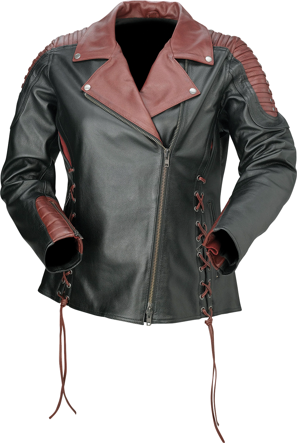 Z1R Women's Combiner Leather Jacket - Black/Red