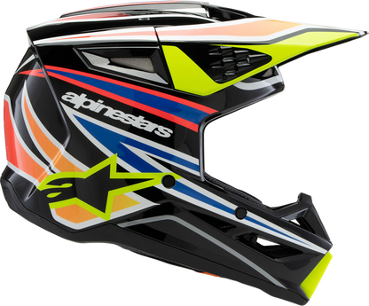 ALPINESTARS Youth SM3 Helmet - Wurx - Gloss Black/Yellow Fluo/Blue/Red Medium 8302025-1574-YM