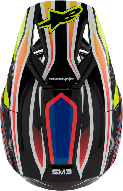 ALPINESTARS Youth SM3 Helmet - Wurx - Gloss Black/Yellow Fluo/Blue/Red Medium 8302025-1574-YM