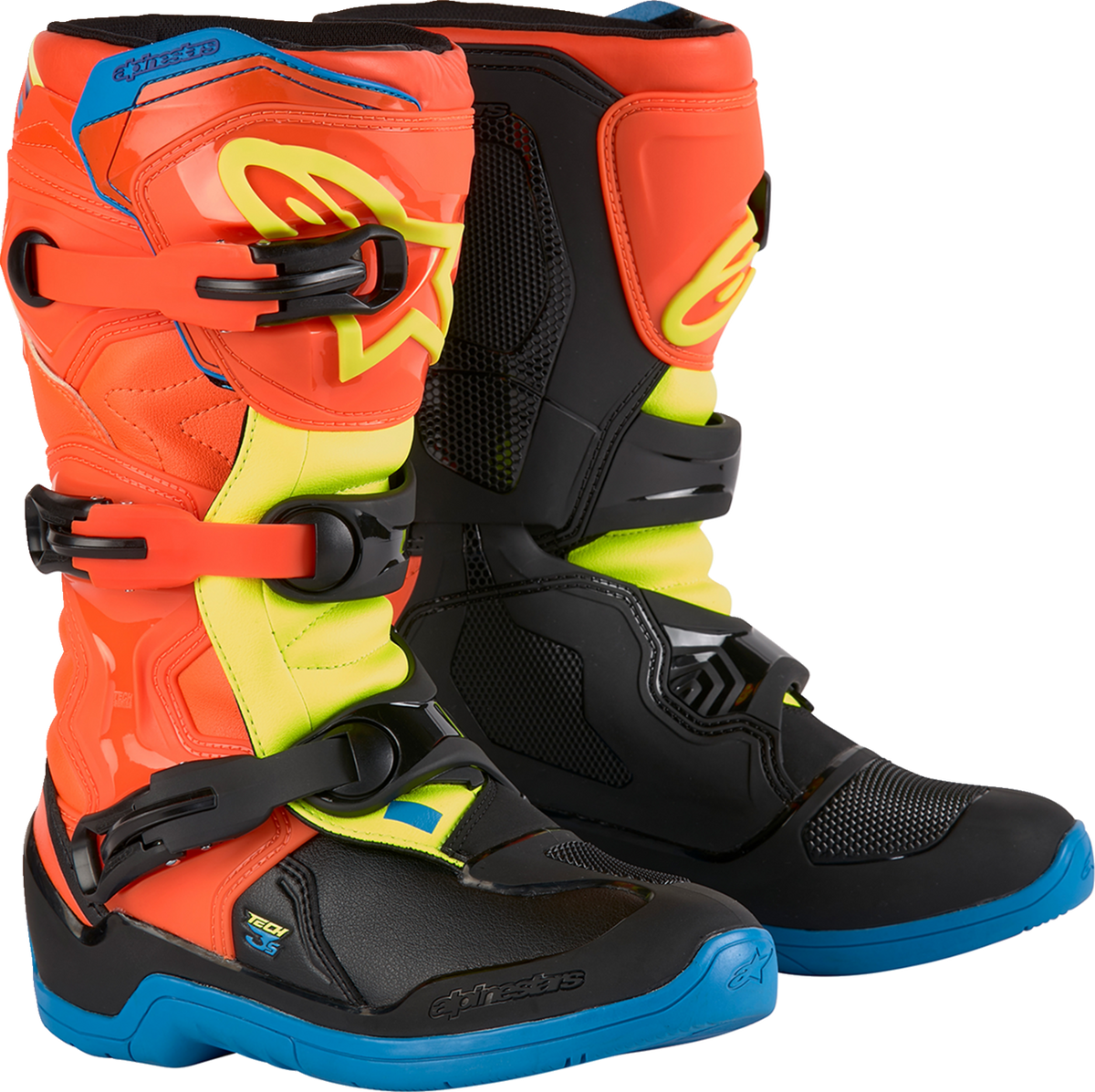 Alpinestars Youth Tech 3S Boots - Orange/Blue/Yellow/Black