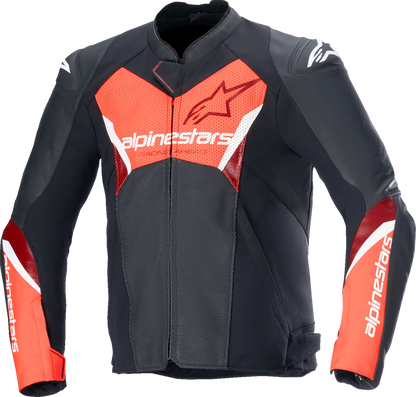 Alpinestars Faster v3 Airflow Leather Jacket - Black/Red Fluo