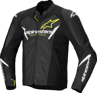 Alpinestars Faster v3 Airflow Leather Jacket - Black/White/Yellow Fluo