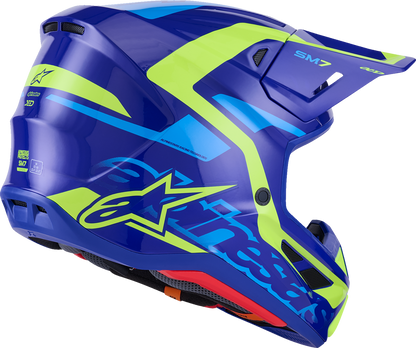Alpinestars SM7 Helmet - Deed - Gloss Blue/Yellow Fluo