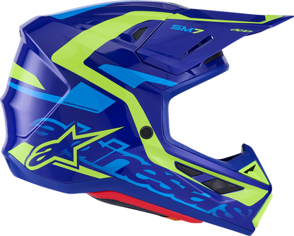Alpinestars SM7 Helmet - Deed - Gloss Blue/Yellow Fluo