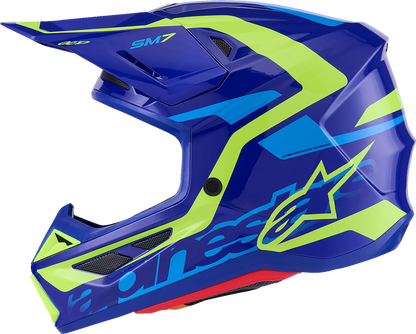 Alpinestars SM7 Helmet - Deed - Gloss Blue/Yellow Fluo