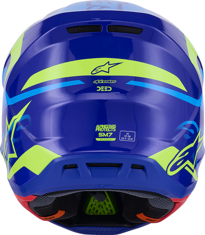 Alpinestars SM7 Helmet - Deed - Gloss Blue/Yellow Fluo