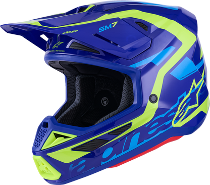 Alpinestars SM7 Helmet - Deed - Gloss Blue/Yellow Fluo