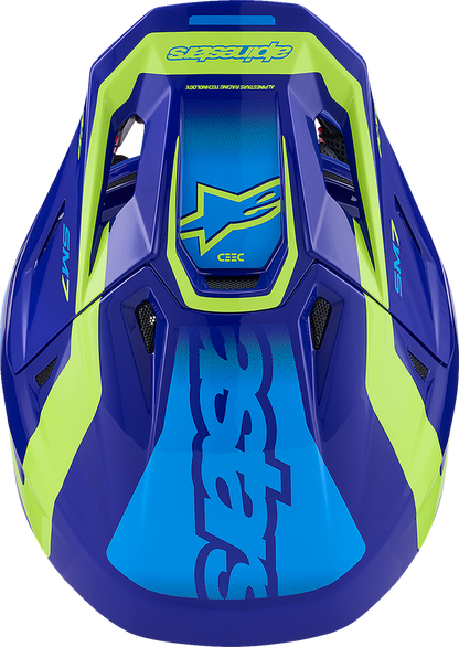 Alpinestars SM7 Helmet - Deed - Gloss Blue/Yellow Fluo