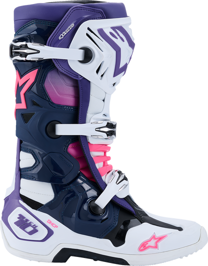 Alpinestars Tech 10 Boots - White/Violet/Navy/Pink Fluorescent