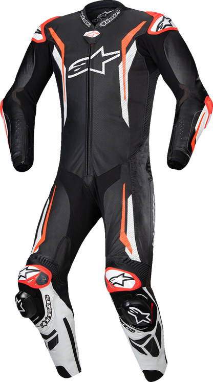 Alpinestars GP Tech v5 1-Piece Leather Suit - Black/White/Red Fluo