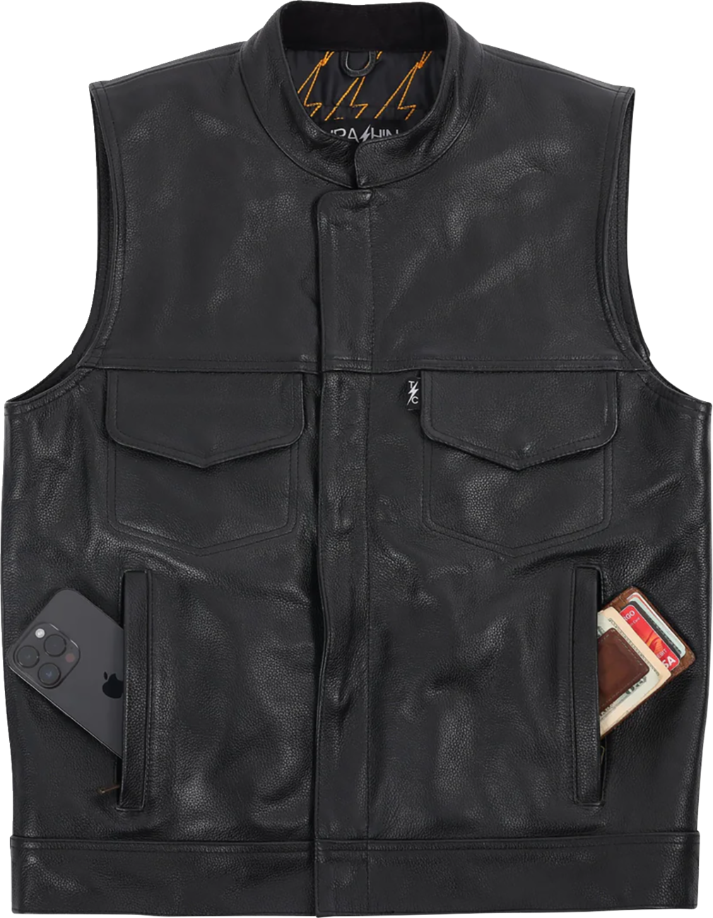 Thrashin Supply CO. Mulholland Leather Riding Vest - Black
