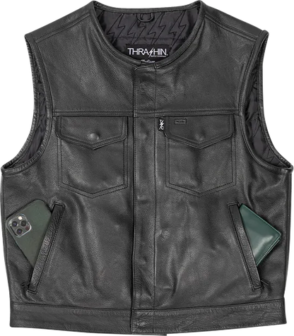 Thrashin Supply CO. Encinal Leather Shorty Riding Vest - Black