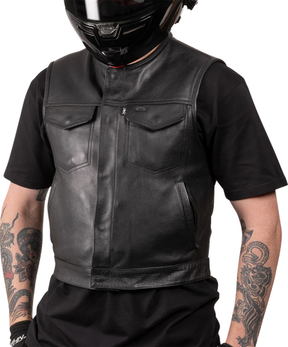 Thrashin Supply CO. Encinal Leather Shorty Riding Vest - Black