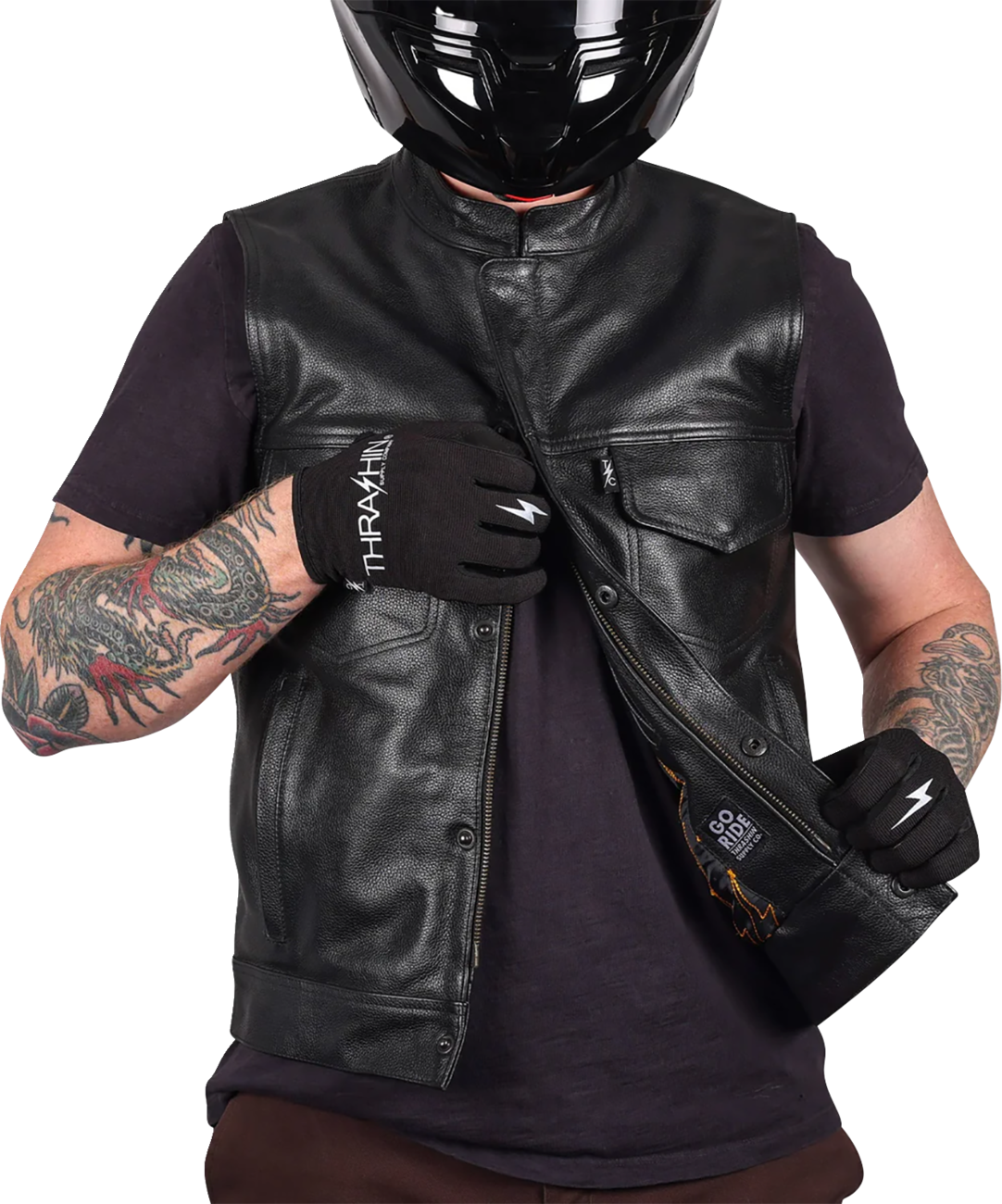 Thrashin Supply CO. Mulholland Leather Riding Vest - Black