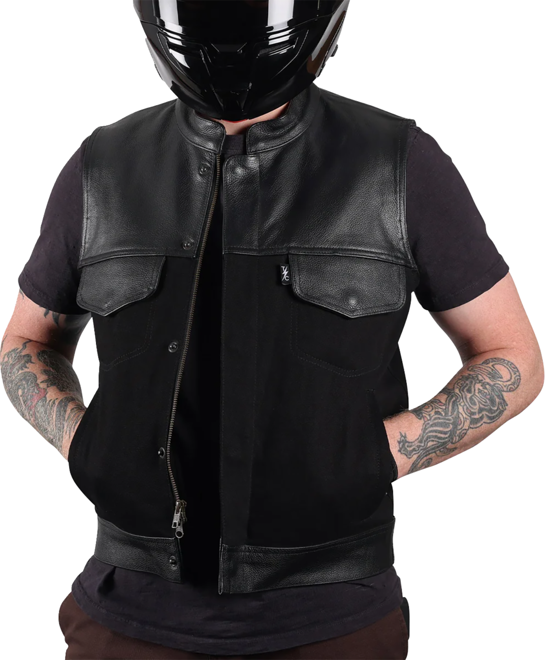 Thrashin Supply CO. Kanan Leather/Denim Riding Vest - Black