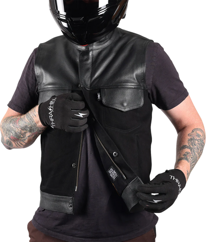 Thrashin Supply CO. Kanan Leather/Denim Riding Vest - Black