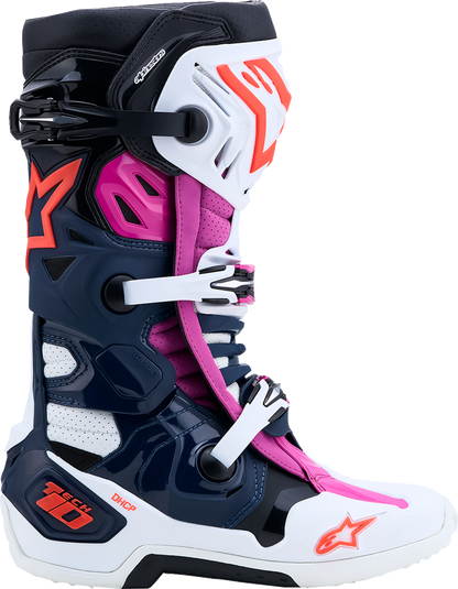 Alpinestars Tech 10 Supervented Boots - Dark Blue/White/Black/Fuchsia