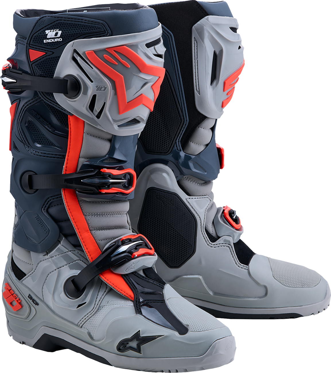 Alpinestars Tech 10 Enduro Boots - Medium Gray/Dark Gray/Fluorescent Red
