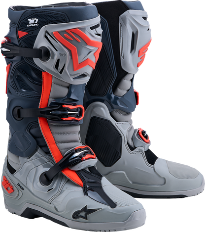Alpinestars Tech 10 Enduro Boots - Medium Gray/Dark Gray/Fluorescent Red