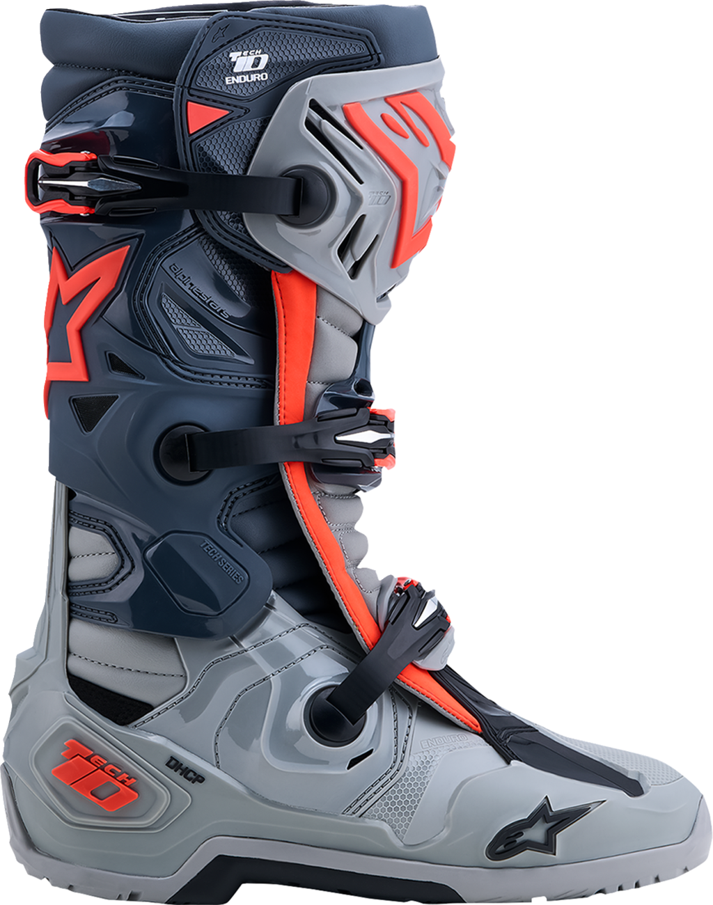 Alpinestars Tech 10 Enduro Boots - Medium Gray/Dark Gray/Fluorescent Red
